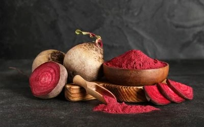 Beetroot Powder - fine beige powder in a glass jar